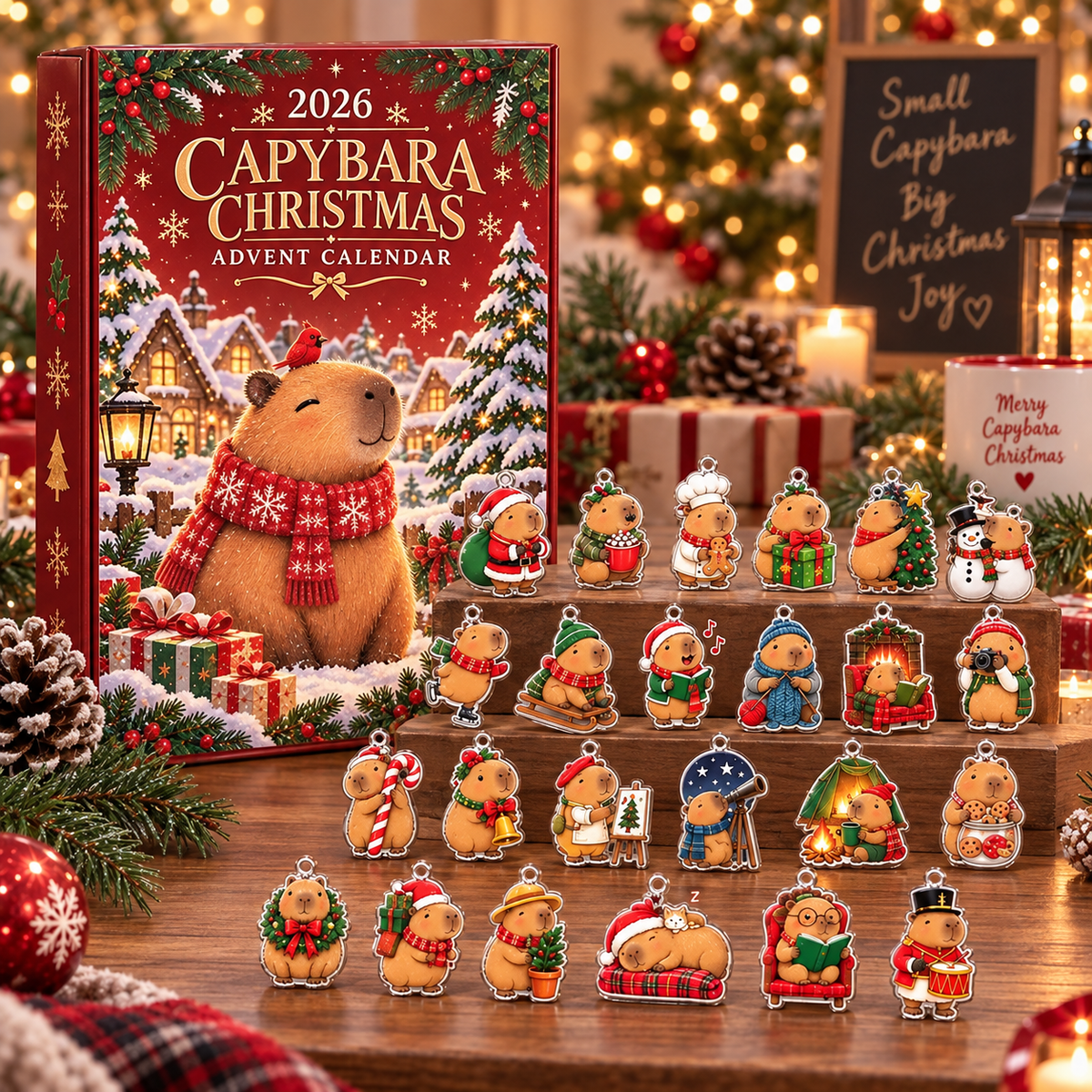 2026 Capybara Christmas Advent Calendar, 24 Acrylic Ornaments, Holiday Countdown Gift