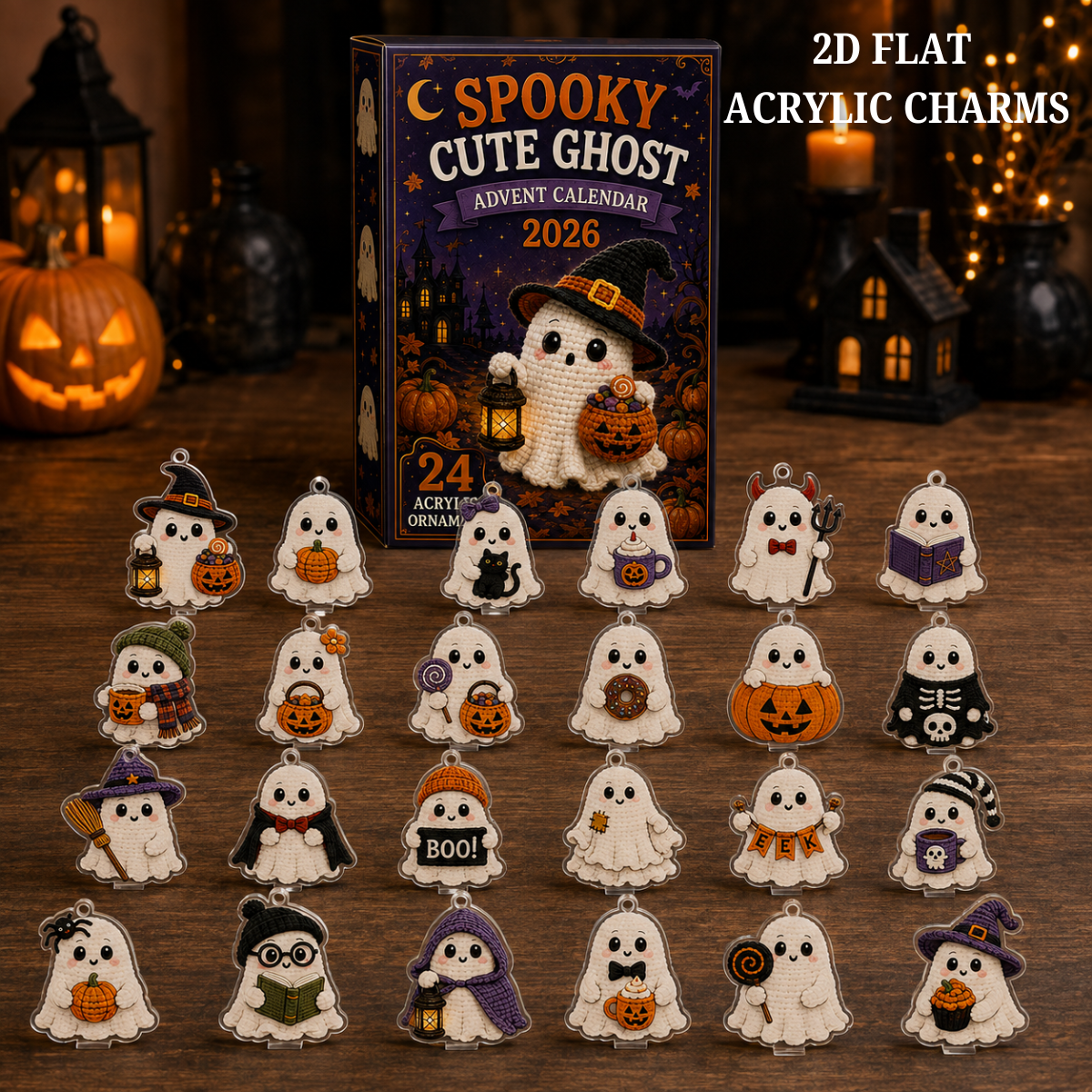 Spooky Cute Ghost Advent Calendar 2026 - 24-Day Festive Countdown, Acrylic Charms Blind Box - Gift For Family & Friends