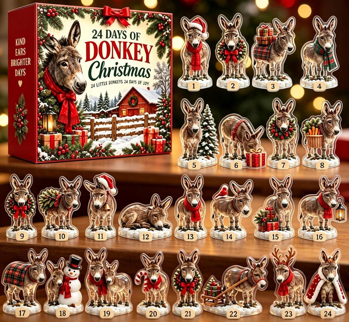 Donkey Advent Calendar 2026, 24 Days Christmas Countdown, Mini Donkey Ornament Set, Cute Animal Xmas Decor, Holiday Gift for Donkey Lover