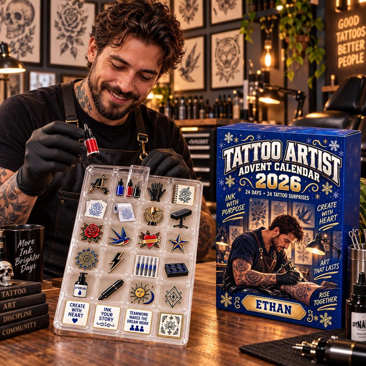 Personalized Tattoo Artist Advent Calendar: Custom Name 24 Day Blind Box