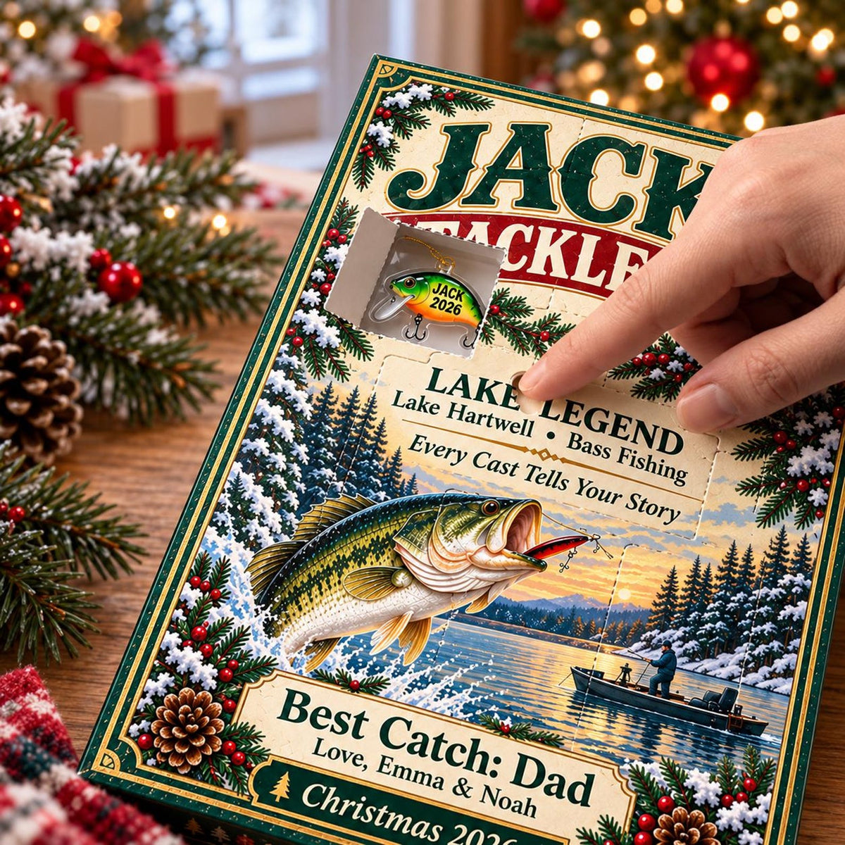 Personalized Fishing Lure Advent Calendar 2026, Bass Fishing Christmas Countdown, Tackle Box Ornaments, Gifts for Dad, Husband and Anglers
