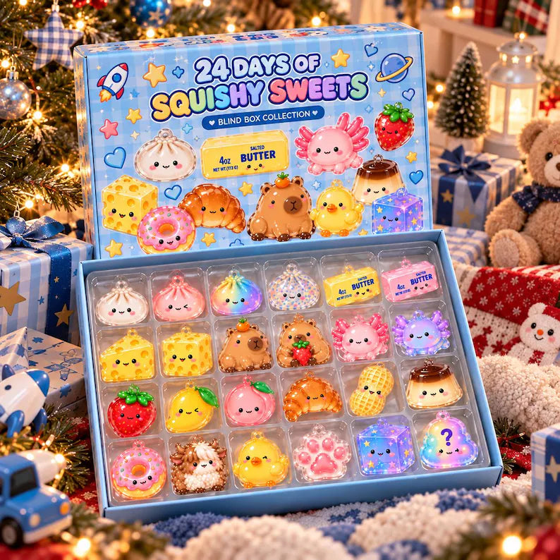 Trending Squishy Advent Calendar, Viral Squishy Blind Box, Kawaii Acrylic Ornaments for Kids, Boy Girl Christmas Gift, Dumpling Butter Cheese
