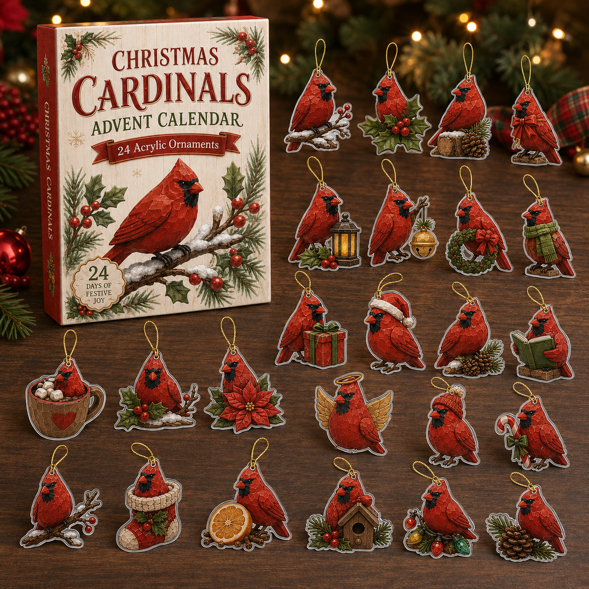 Christmas Holy Cardinals Advent Calendar 2026 - 24-Day Festive Countdown, Acrylic Charms Blind Box - Gift For Family Members, Cardinal Lovers