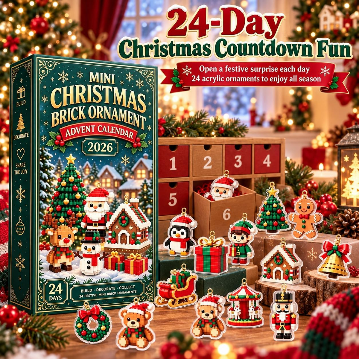24-Day Mini Christmas - Flat Ornament Advent Calendar