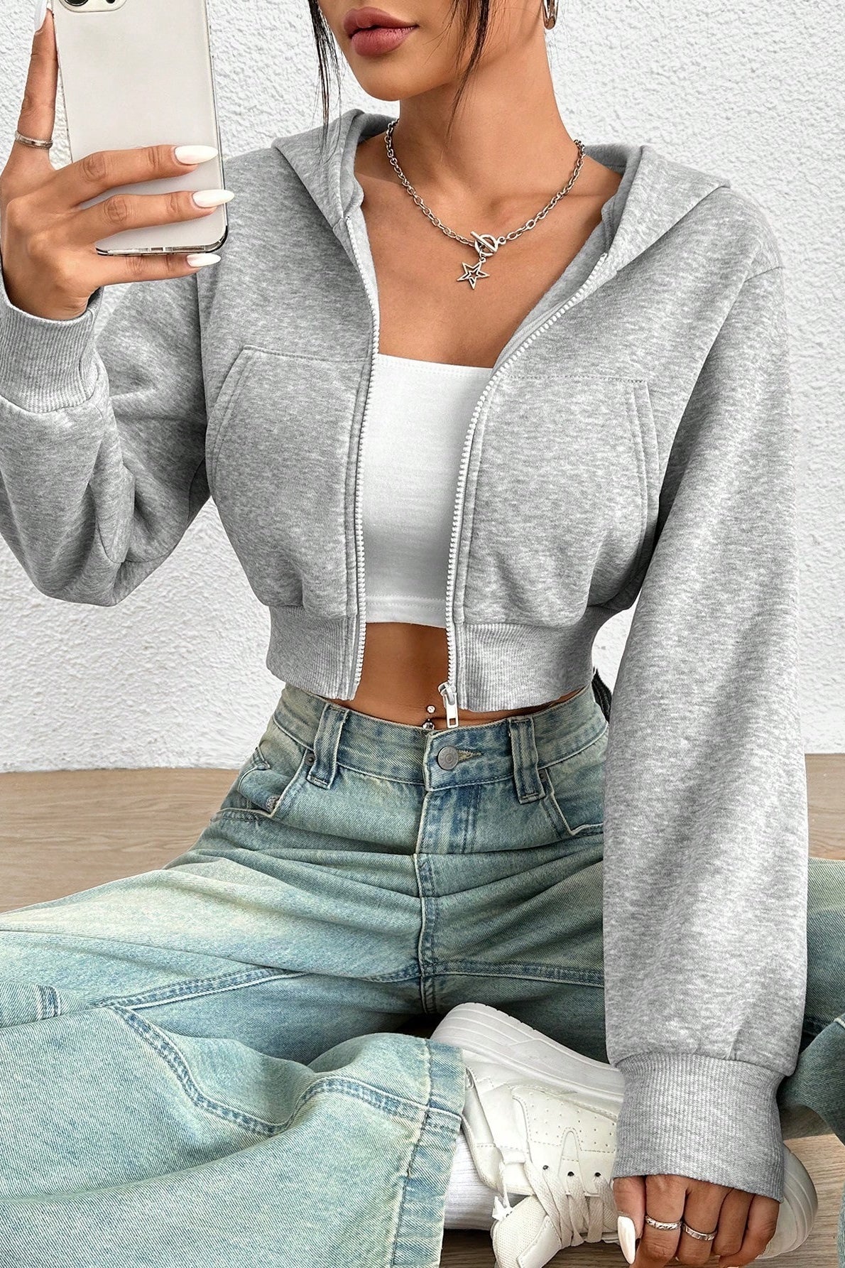 Sexy Cropped Zip Hooded Long Sleeve Hoodie