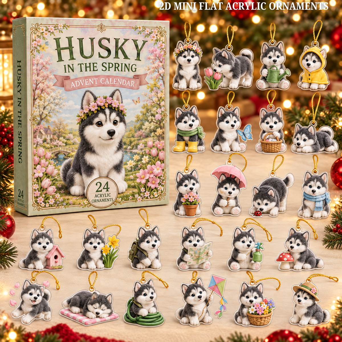 Husky In The Spring Advent Calendar 2026 - 24-Day Festive Countdown, Acrylic Charms Blind Box - Gift For Dog Lovers