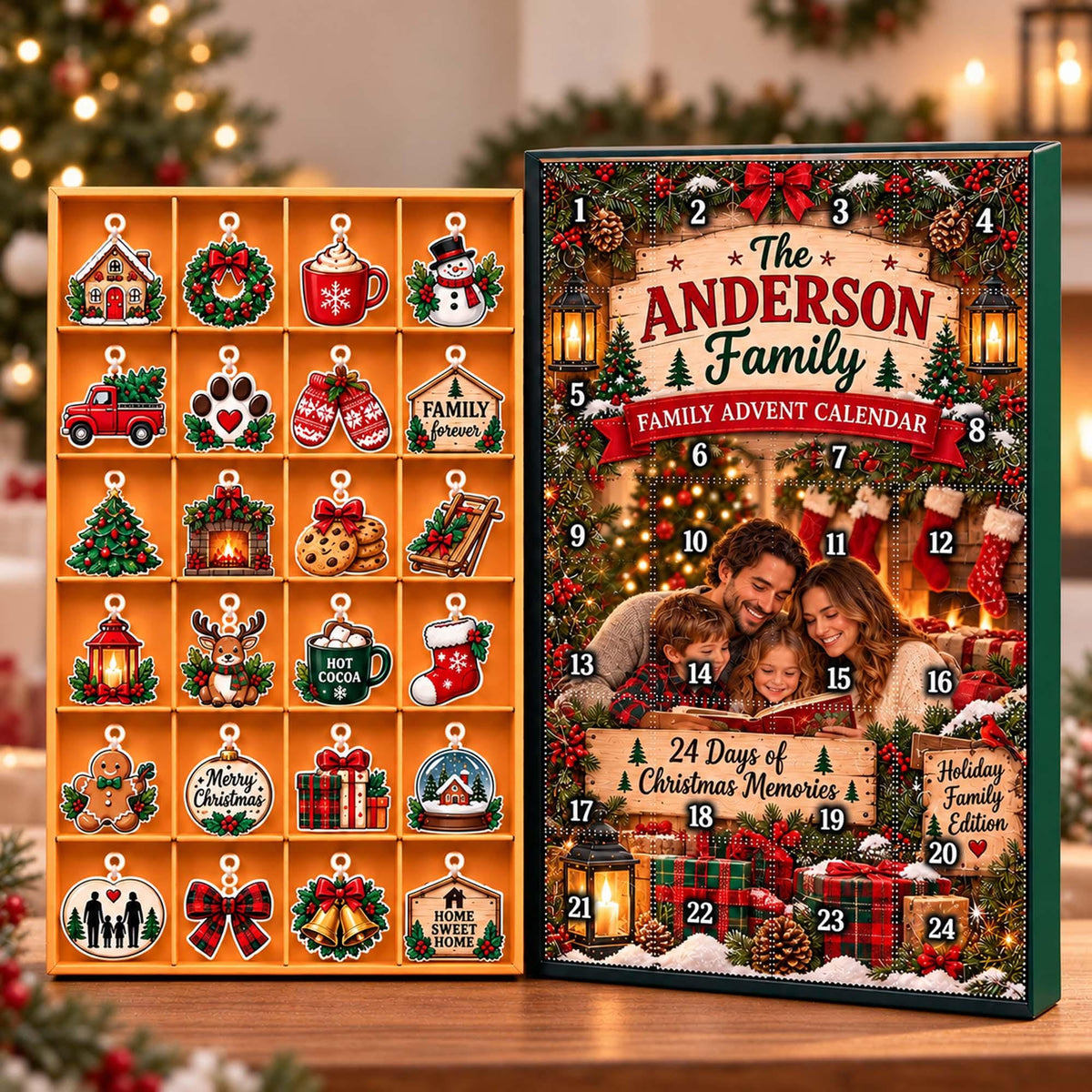 Personalized Family Christmas Advent Calendar 2026, Custom Family Name Blind Box, 24 Day Holiday Family Xmas Countdown Ornament Set
