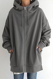 Solid Relaxed Longline Zip Hoodie
