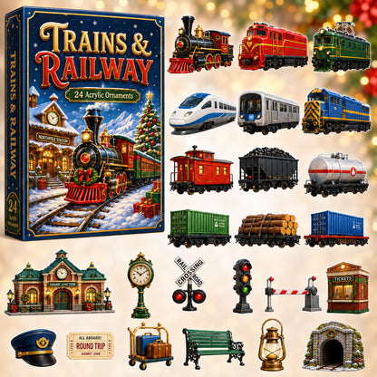 Trains & Railway Advent Calendar 2026 - 24-Day Festive Countdown, Acrylic Charms Blind Box - Gift For Kids, Family & Friends