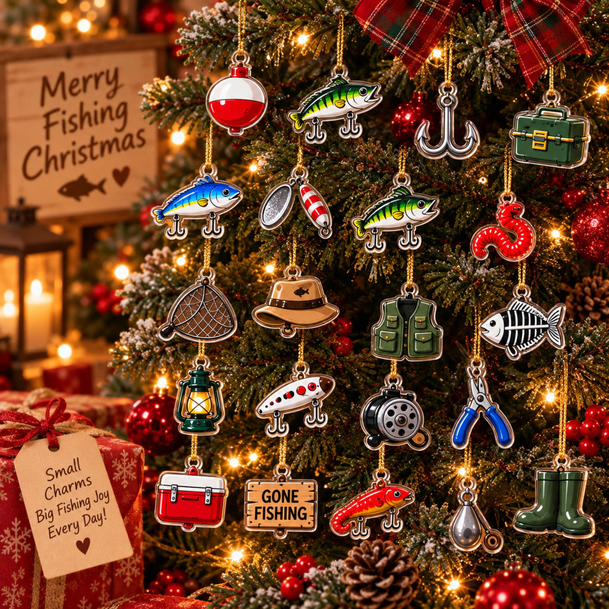 Personalized Fishing Advent Calendar, Custom Photo & Name, 24 Acrylic Fishing Charms, Christmas Gift for Fisherman