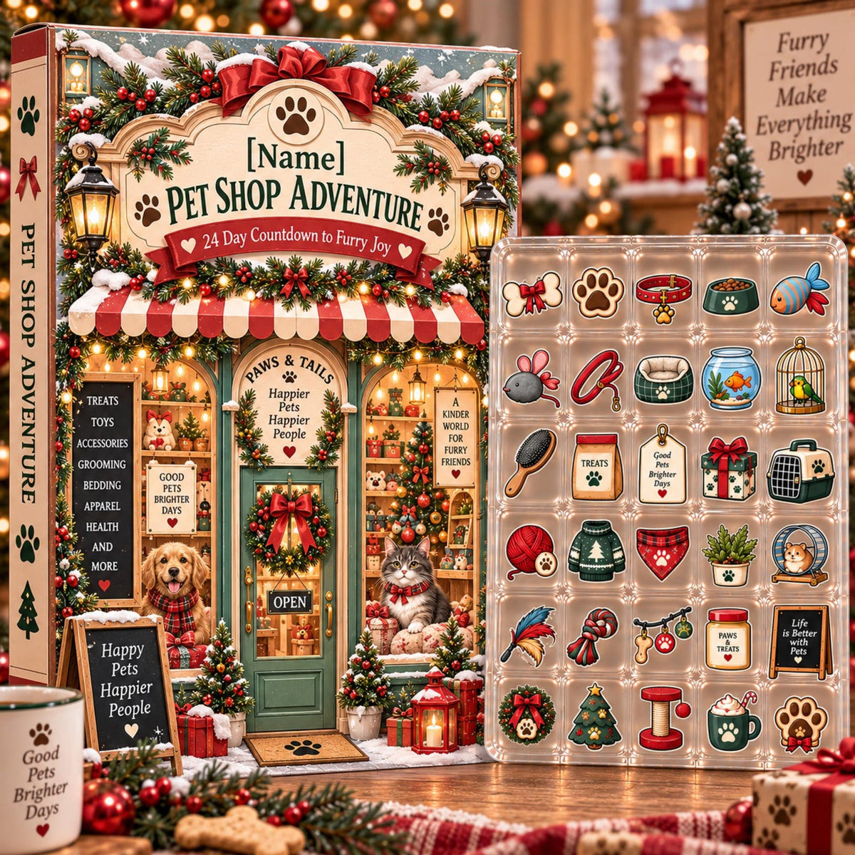 Custom Pet Shop Advent Calendar: Personalized Name, 24-Day Countdown (Acrylic or Wood)