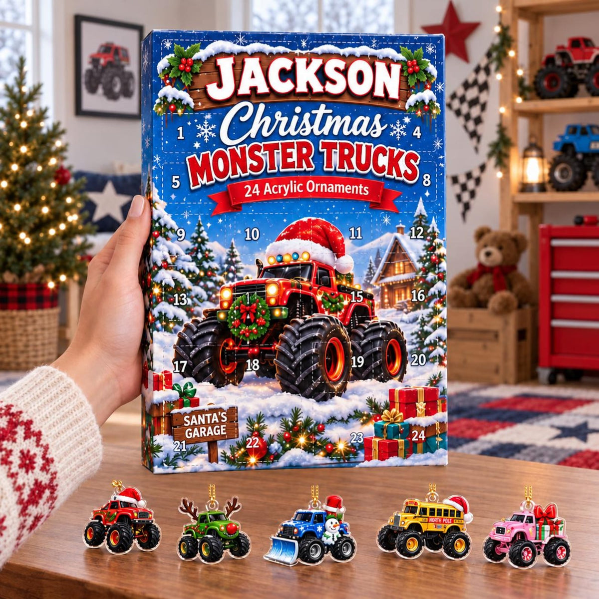Personalized Monster Truck 2D Advent Calendar 2026, Custom Name Christmas Countdown, Kids Christmas Gift for Boys, Sons, Grandsons & Truck Fans