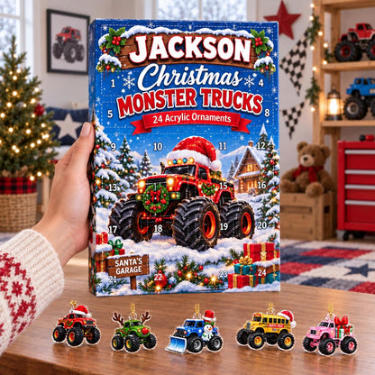Personalized Monster Truck 2D Advent Calendar 2026, Custom Name Christmas Countdown, Kids Christmas Gift for Boys, Sons, Grandsons & Truck Fans