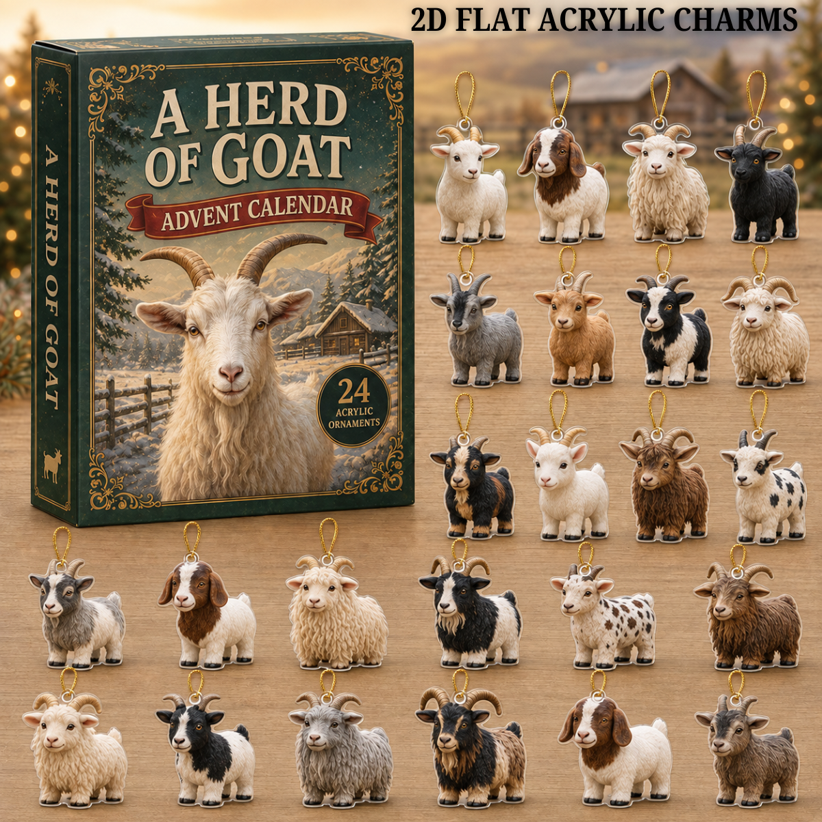 A Herd of Goat Advent Calendar 2026 - 24-Day Festive Countdown, Acrylic Charms Blind Box - Gift For Goat Lovers