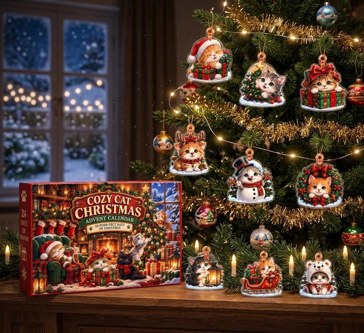 Cat Advent Calendar 2026, 24 Christmas Cat Acrylic Ornaments, Cozy Kitty Christmas Countdown, Cat Lover Gift, Xmas Advent Calendar