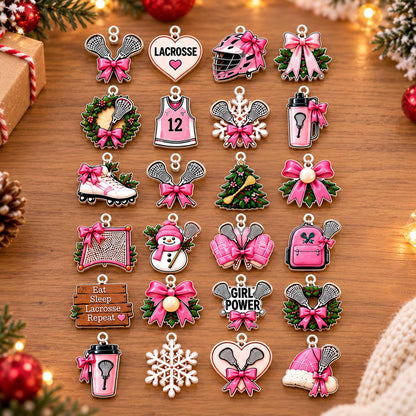 Personalized Lacrosse Advent Calendar 2026 For Girls, Custom Lacrosse Blind Box, 24 Day Christmas Countdown Lacrosse Token Ornaments Set