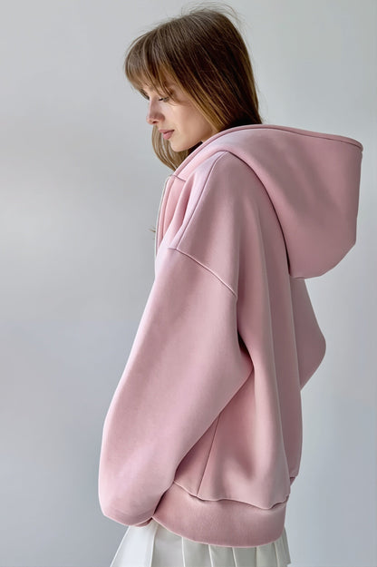 Solid Oversized Zip Up Hoodie