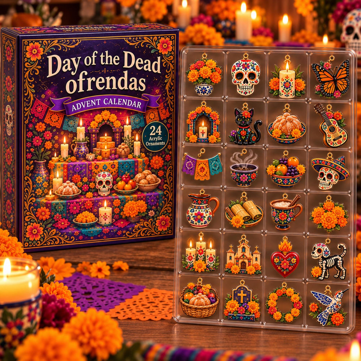 Day of the Dead Blind Box, 24 Acrylic Ornaments Advent Calendar, Dia de los Muertos Decor, Christmas Gift, 2026 Day of Dead