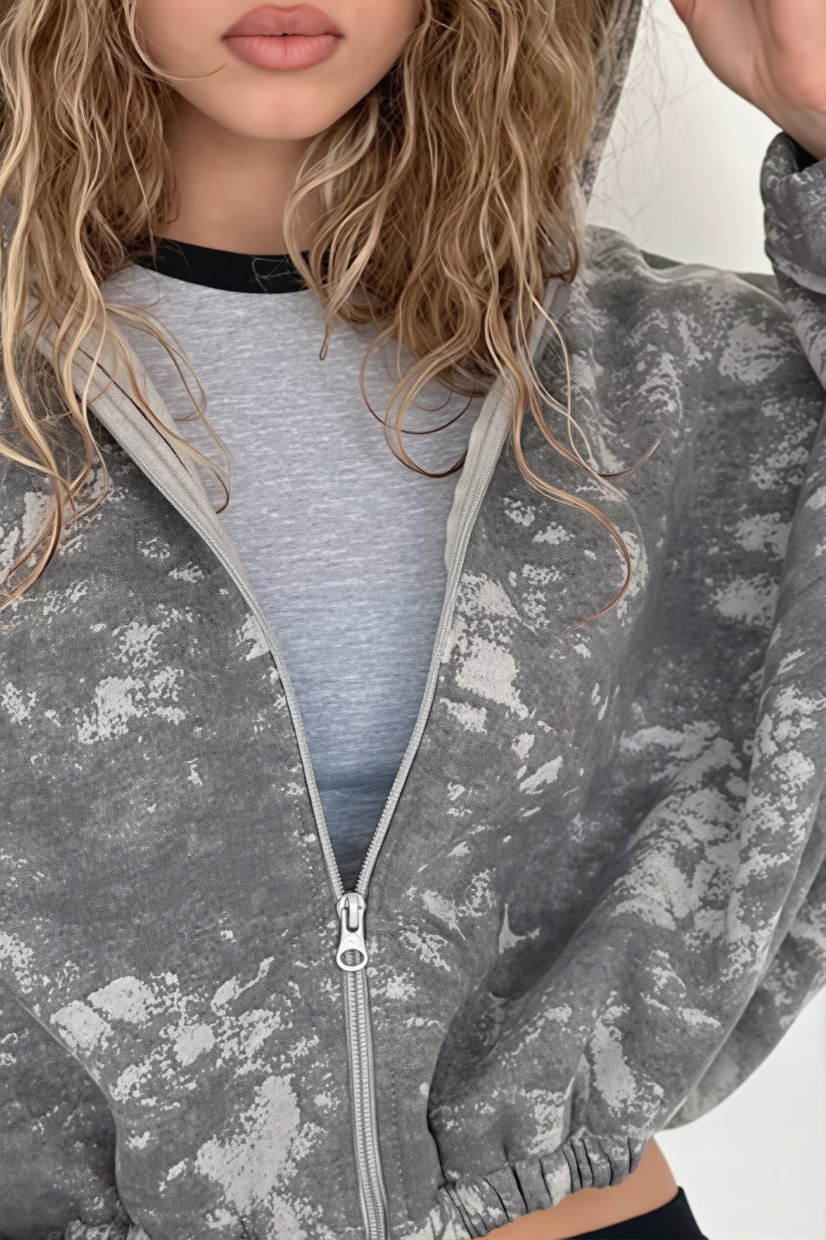Tie Dye Print Cropped Zip Hoodie