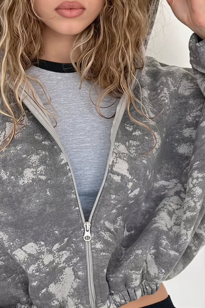 Tie Dye Print Cropped Zip Hoodie