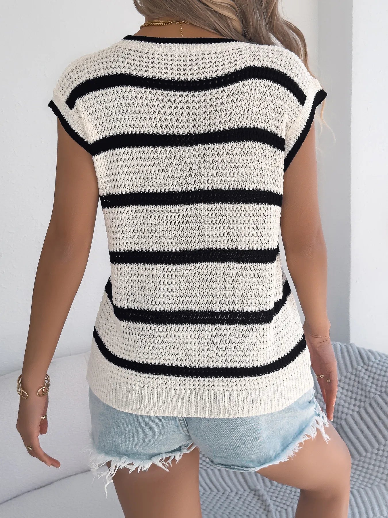 Women's Color Block Stripe Casual Loose Knit Sweater