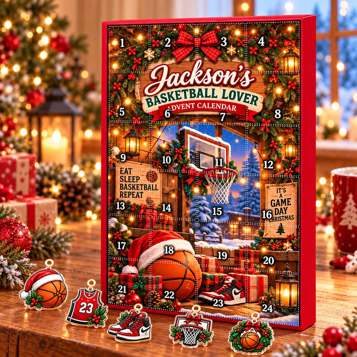 Basketball Christmas Advent Calendar Personalized, Custom Basketball Blind Box, 24 Day Christmas Countdown with Basketball Ornament Set