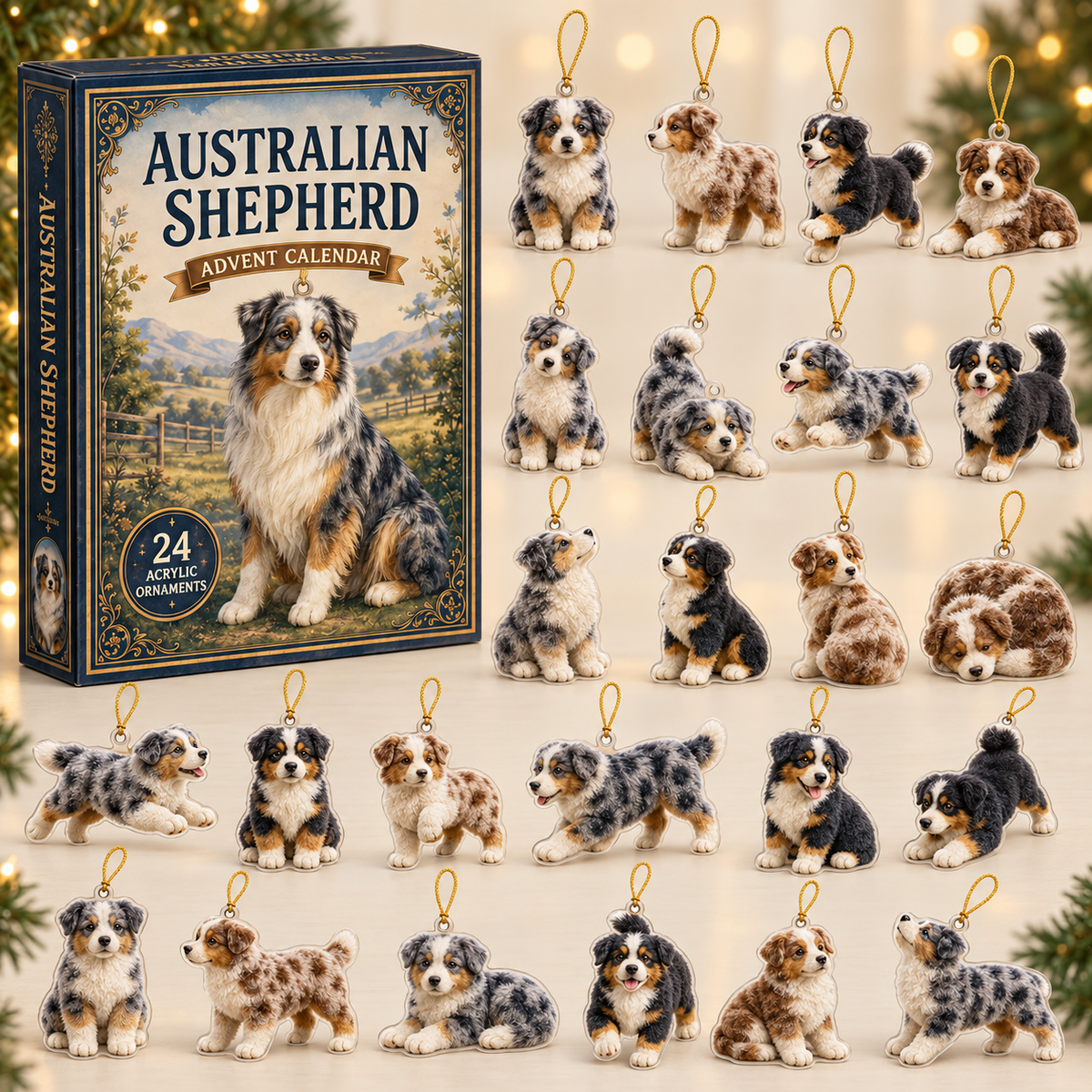 Classic Australian Shepherd Advent Calendar 2026 - 24-Day Festive Countdown, Acrylic Charms Blind Box - Gift For Dog Lovers