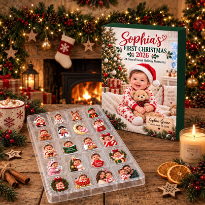 Personalized Baby's First Christmas Advent Calendar 2026, 24 Acrylic Photo Ornaments, Custom Newborn Gift, Baby Christmas Countdown Keepsake