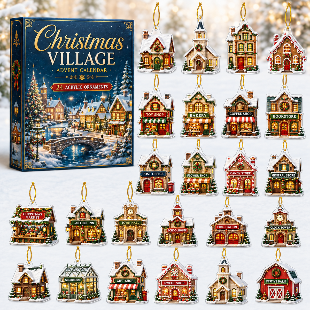 Christmas Village Houses Advent Calendar 2026 - 24-Day Festive Countdown, Acrylic Charms Blind Box - Gift For Family & Friends