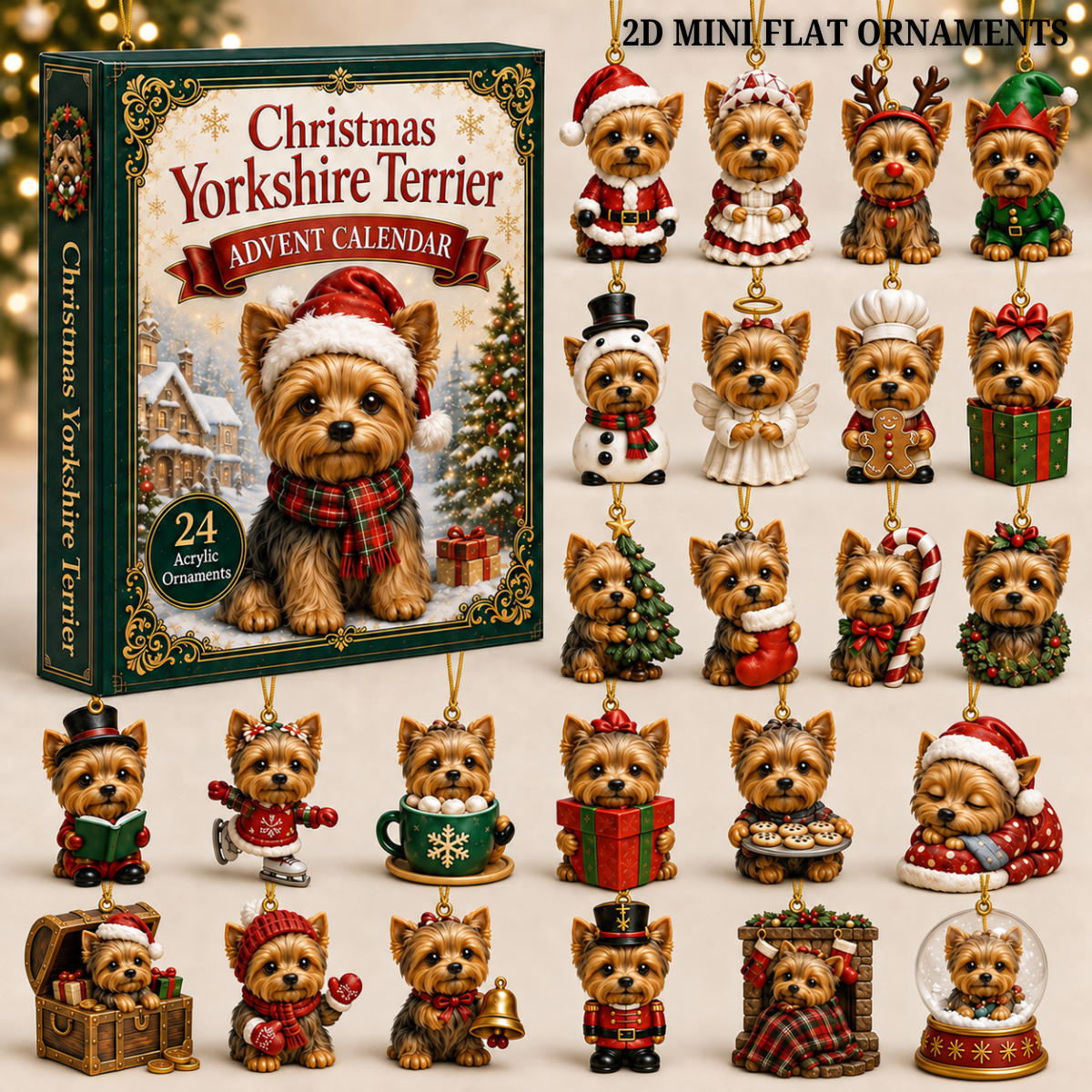 Christmas Yorkshire Terrier Advent Calendar 2026 - 24-Day Festive Countdown, Acrylic Charms Blind Box - Gift For Dog Lovers