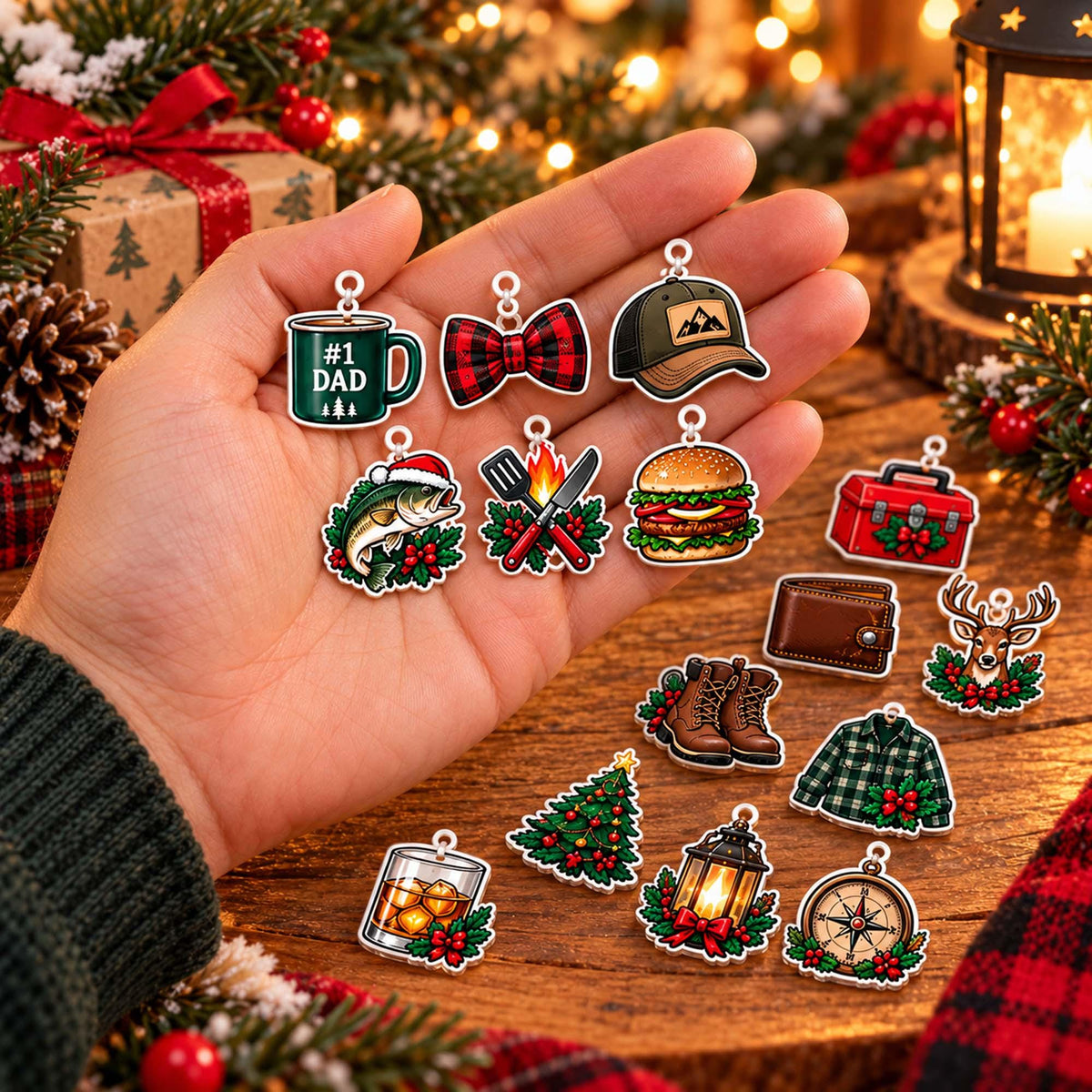 Personalized Dad Photo Advent Calendar 2026, Custom Dad Name Blind Box, 24 Day Christmas Countdown Ornament Set Gift for Dad, Xmas Countdown Dave