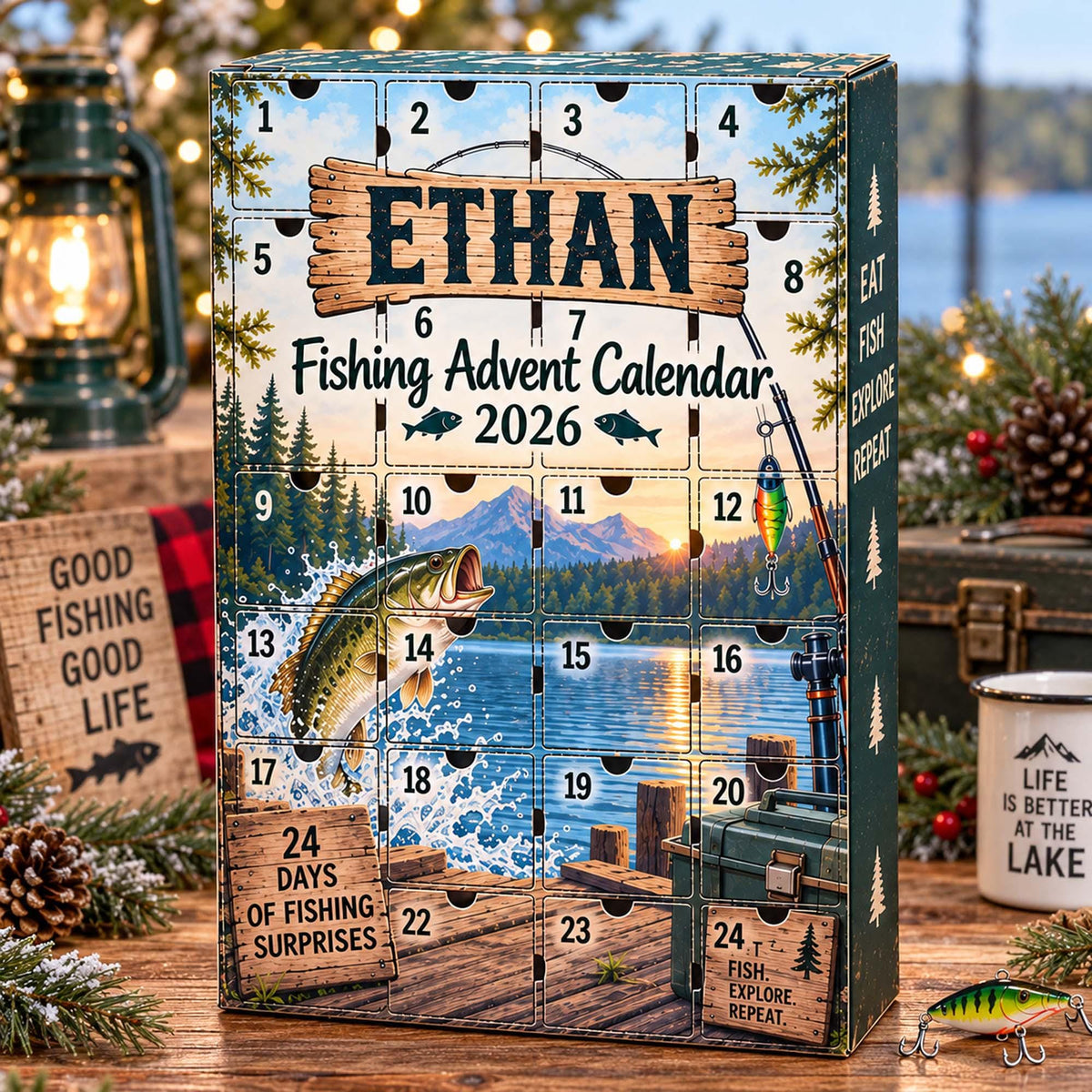 Personalized Fishing Advent Calendar 2026, Custom Fishing Blind Box, 24 Day Christmas Countdown with Fishing Tokens, Xmas Countdown Gifts