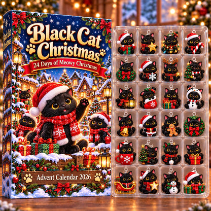 Black Cat Advent Calendar 2026, 24 Piece Black Cat Ornament Set, Blind Box Advent Calendar, Christmas Countdown Gift for Home Decor