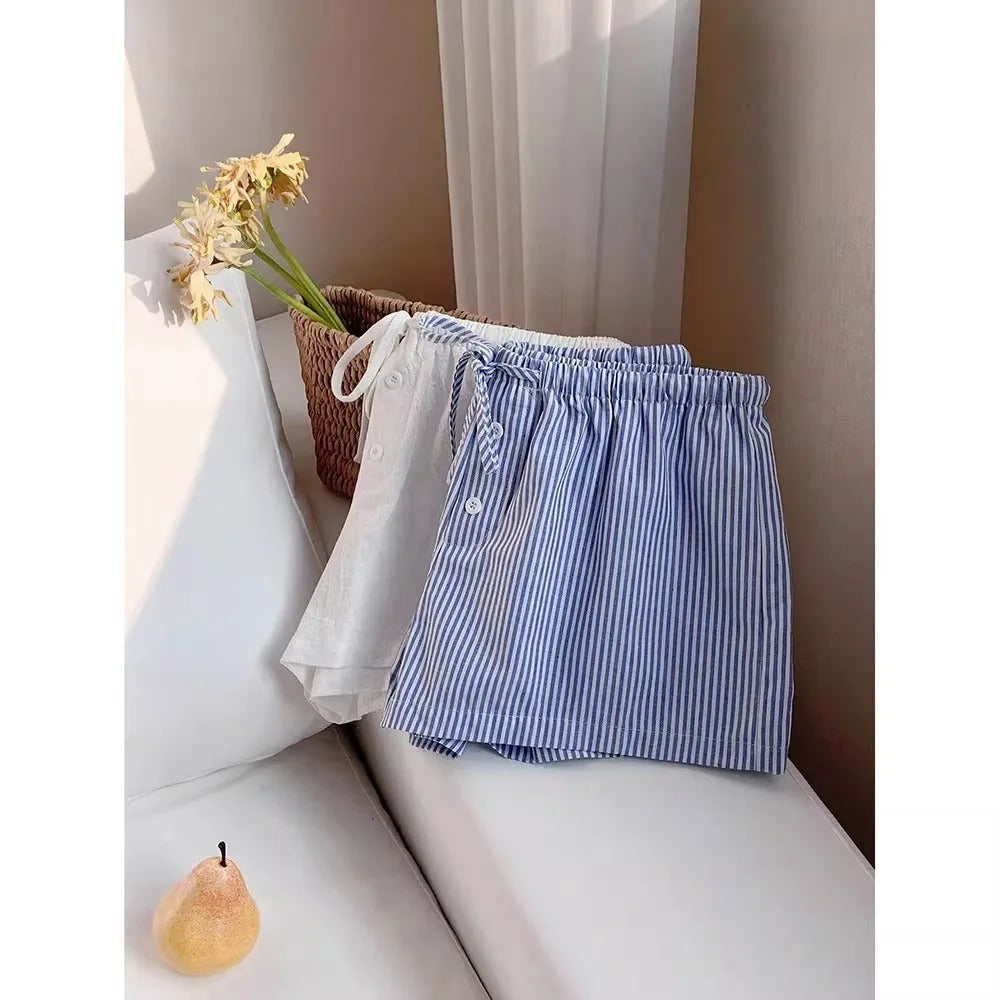Pink Striped High-Waist Button Cotton Boxer Shorts