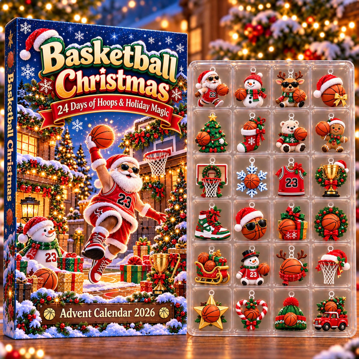 Basketball Advent Calendar 2026, 24 Piece Basketball Ornament Set, Blind Box Advent Calendar, Christmas Countdown Gift for Home Decor