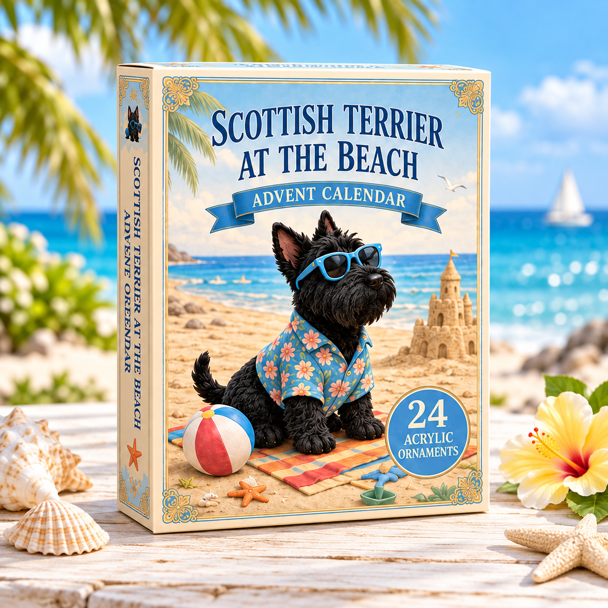 Scottish Terrier Beach Advent Calendar 2026 - 24-Day Festive Countdown, Acrylic Charms Blind Box - Gift For Dog Lovers