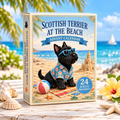 Scottish Terrier Beach Advent Calendar 2026 - 24-Day Festive Countdown, Acrylic Charms Blind Box - Gift For Dog Lovers
