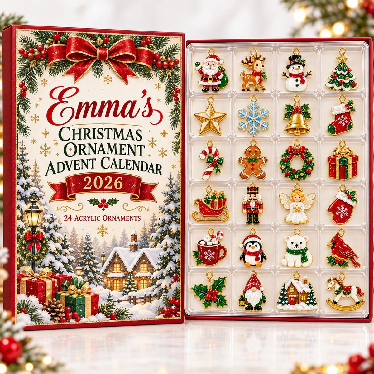 Personalized Christmas Advent Calendar 2026, 24 Acrylic Ornaments, Holiday Countdown Box, Custom Name Xmas Gift for Kids & Family John