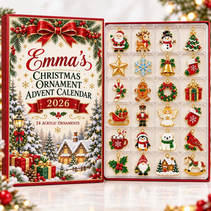Personalized Christmas Advent Calendar 2026, 24 Acrylic Ornaments, Holiday Countdown Box, Custom Name Xmas Gift for Kids & Family John