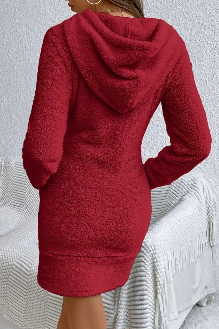 Plush Fleece Hooded Mini Dress