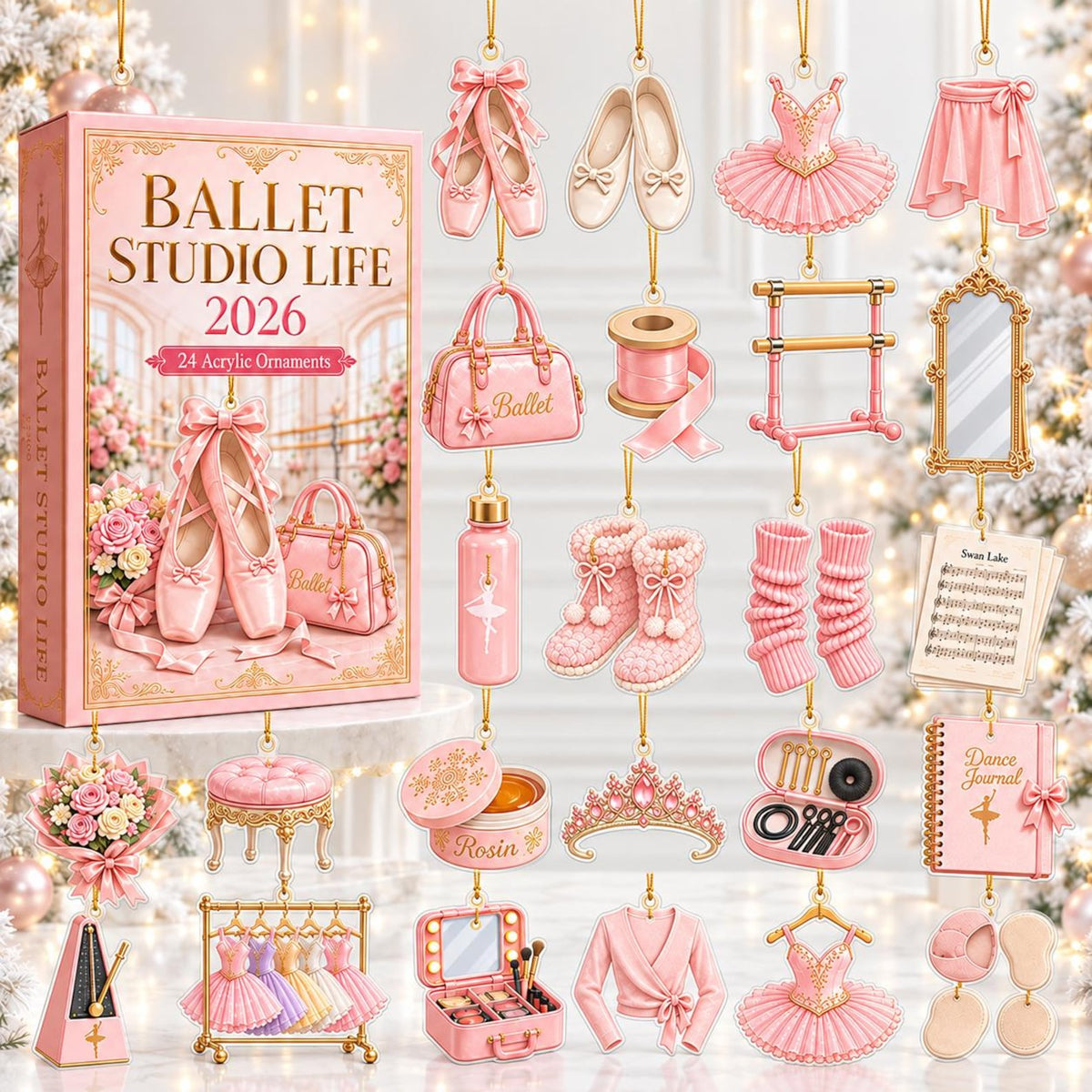 Ballet Advent Calendar 2026, 24 Ballerina Acrylic Ornaments, Pink Dance Christmas Countdown, Gift for Girls, Dancers & Ballet Lovers