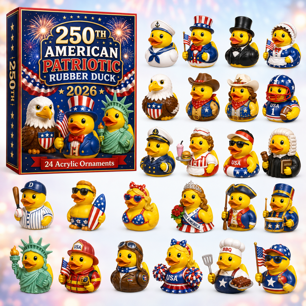 American Patriotic Rubber Duck Advent Calendar 2026 - 24-Day Festive Countdown, Acrylic Charms Blind Box - Gift For Family & Friends