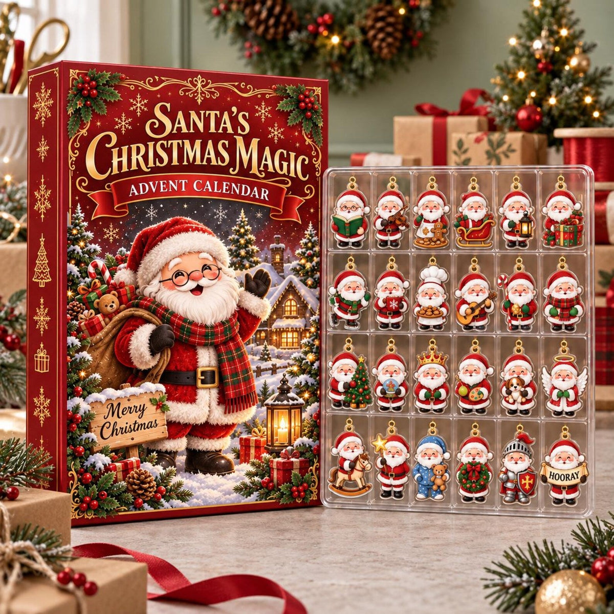 Santa Christmas Blind Box Advent Calendar, 24 Acrylic Charms, Cute Holiday Ornament Set, Christmas Countdown Collector Gift Set 2026