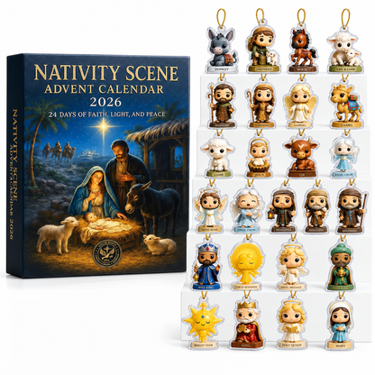 Nativity Scene Advent Calendar 2026, 2D Flat Acrylic Ornaments Box, Christmas Countdown, Nativity Lover Gift