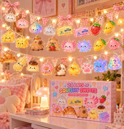 Trending Squishy Advent Calendar, Viral Squishy Blind Box, Kawaii Acrylic Ornaments for Kids, Boy Girl Christmas Gift, Dumpling Butter Cheese