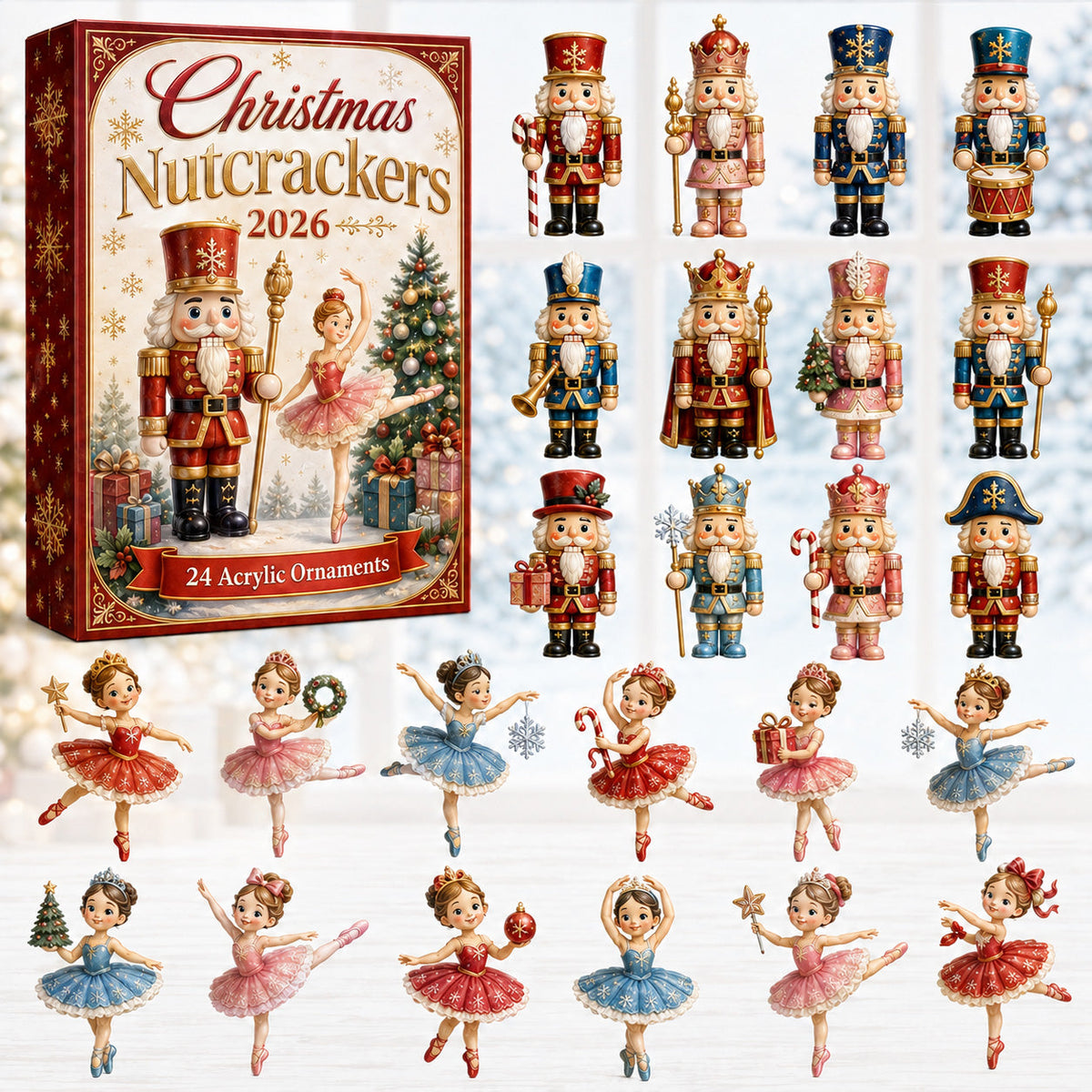 Nutcrackers & Ballerinas Advent Calendar 2026 - 24-Day Festive Countdown, Acrylic Charms Blind Box - Gift For Family & Friends