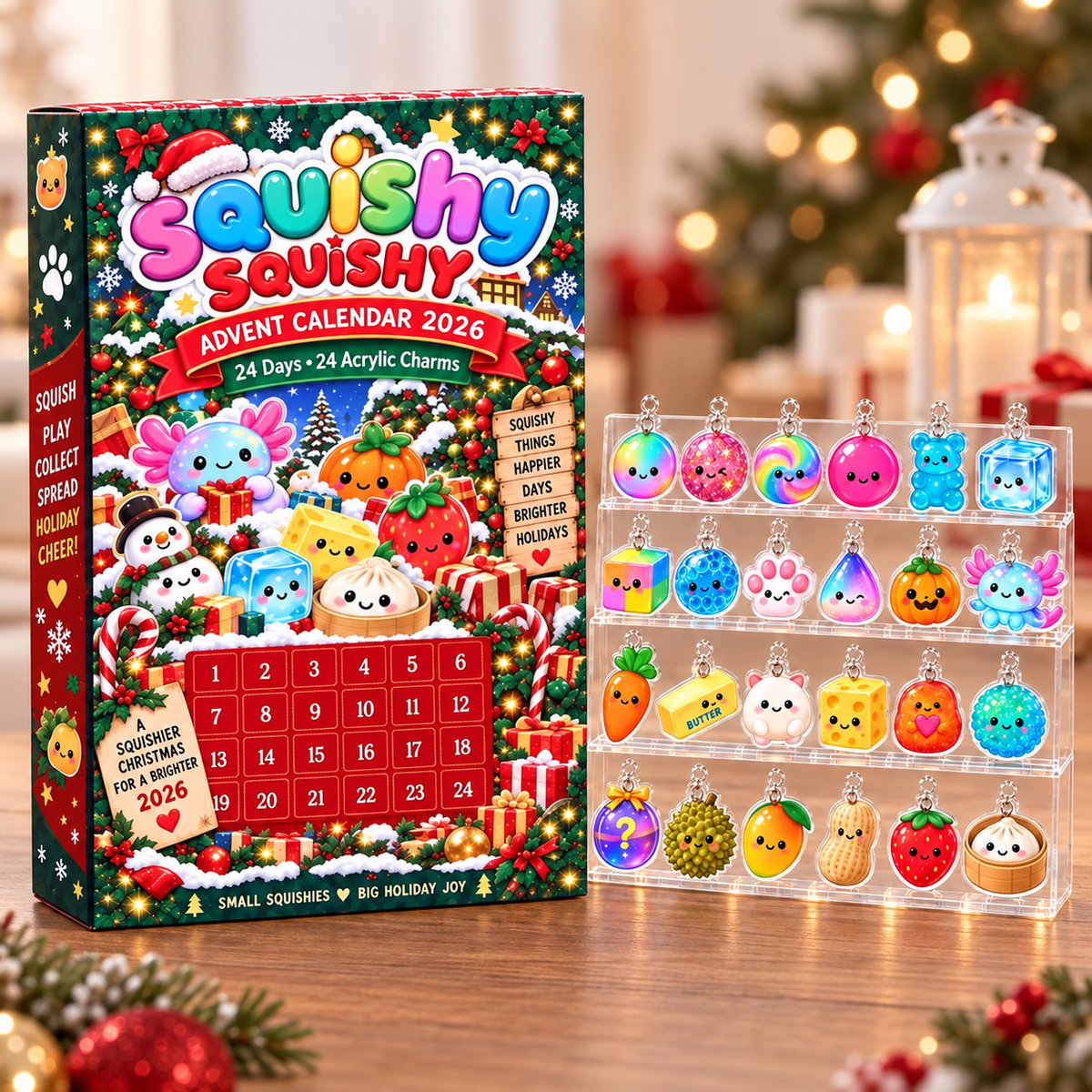 2026 Squishy Advent Calendar, 24-Day Christmas Countdown Box, 24 Acrylic Squishy Charms, Kawaii Mystery Collectible Calendar