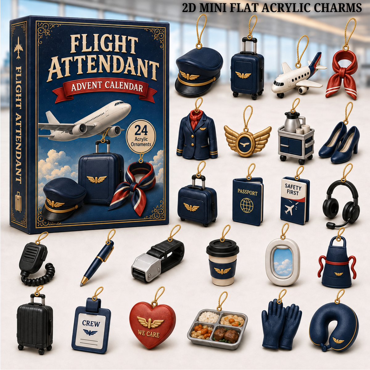 Flight Attendant Advent Calendar 2026 - 24-Day Festive Countdown, Acrylic Charms Blind Box - Gift For Job Lovers