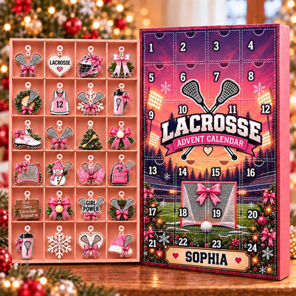 Personalized Lacrosse Advent Calendar 2026 For Girls, Custom Lacrosse Blind Box, 24 Day Christmas Countdown Lacrosse Token Ornaments Set