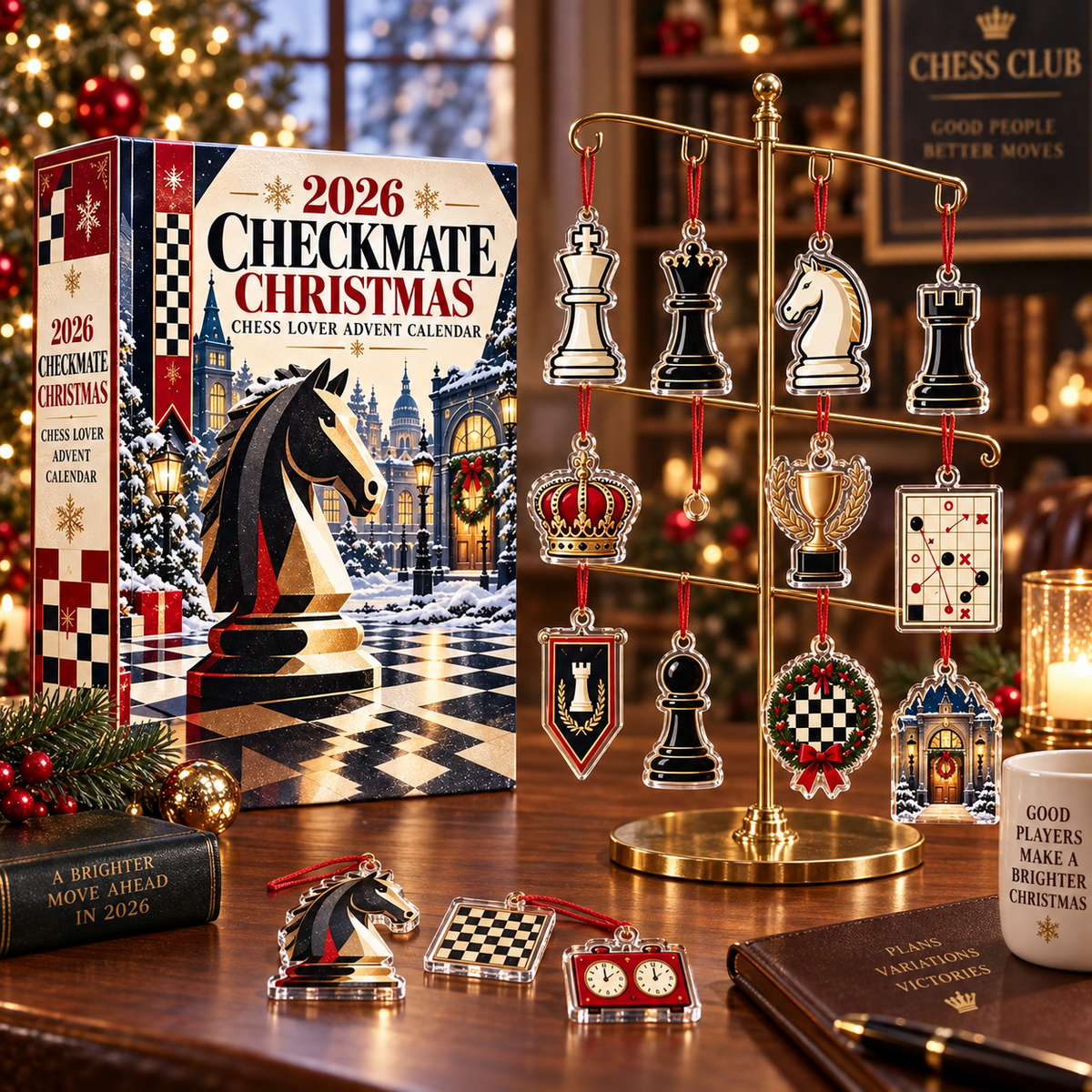 2026 Checkmate Christmas Chess Lover Advent Calendar Unique Holiday Decor Chess Piece Ornaments Christmas Countdown Gift For Him